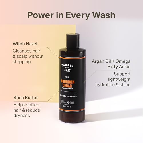 Barrel & Oak 2-in-1 Men's Shampoo and Conditioner, Cleanses Hair & Scalp, Multi-Use Hair Products for Men, Vegan Shampoo and Conditioner, Bourbon Cedar, 16 oz