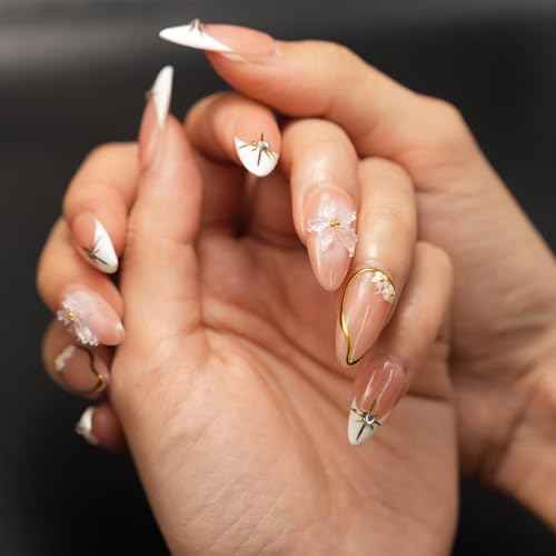 Brown French Tip Medium Press On Nails £¬3D Metallic Rhinestones style Design Handmade Press On Nails £¬Reusable Glam ArtAcrylic Nails (10 PCS)