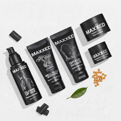 MAXXED Complete Advanced Rejuvenation Routine - 5 in 1 Men¡¯s Skincare Set with Face Wash, Scrub, Moisturizer, Eye Cream and Detox Clay Mask - Natural Skincare Kit for Clean, Hydrated, Even Skin