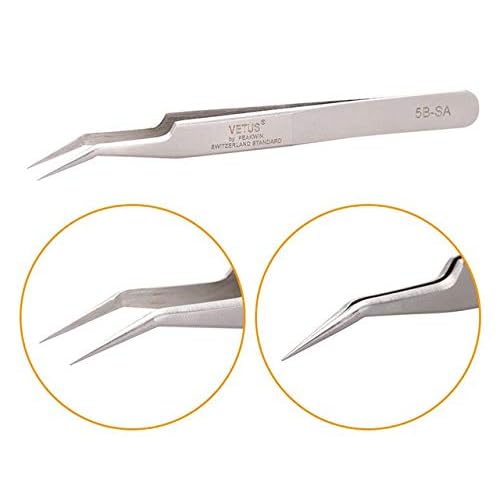Vetus Tweezer Stainless Steel Non-magnetic Curved Pointed Tip Precision Eyelash Eyebrow Extensions Lashing Tool (5b-sa)