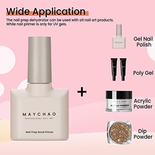 MAYCHAO Nail Primer & Dehydrator 15ML - Fast Dry, Acid-Free Bond for Gel & Acrylic Nails