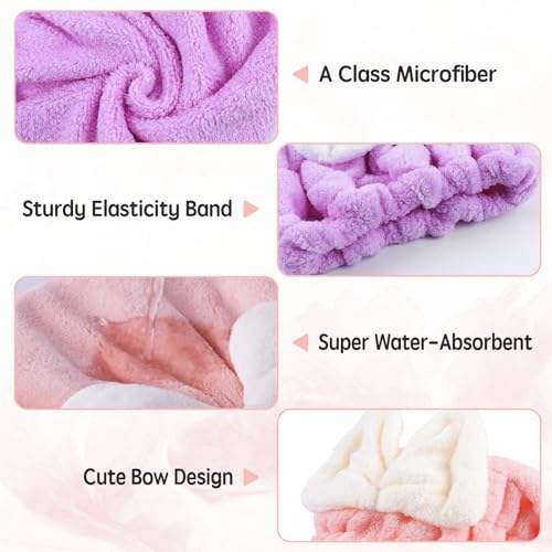 Microfiber Hair Drying Caps - 5-Pack Ultra Absorbent Turbans with Bowtie