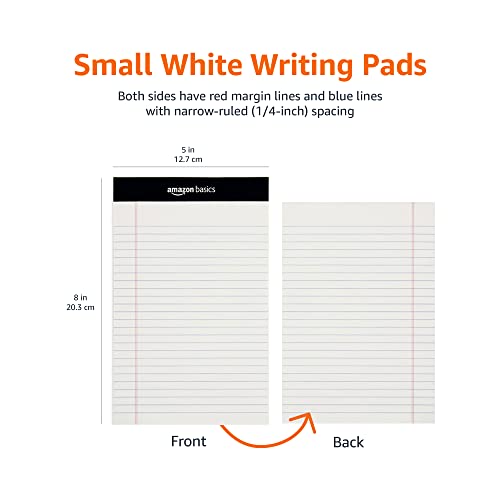 Amazon Basics Narrow Ruled Lined Writing Note Pad, 5 inch x 8 inch, White, 12 Count (12 Pack of 50 pages)