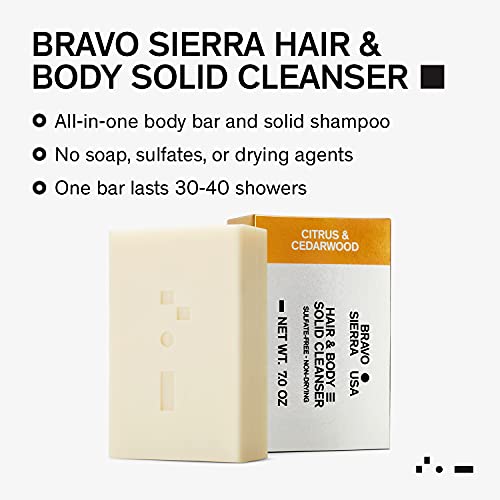 Bravo Sierra All-In-One Shampoo & Face Soap Bar - Citrus & Cedarwood, Coconut, Shea Butter and Oat Flour for Soft Skin and Healthy Hair, 7 oz