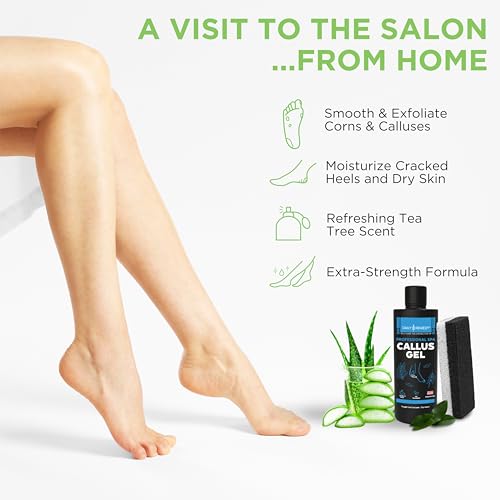 Foot Callus Remover Gel Set - Professional Callus Remover for Feet Gel - Calloused Feet Remover Gel - Feet Callus Remover for Smooth Feet & Cracked Heels - 8oz with Pumice Stone - Made in USA