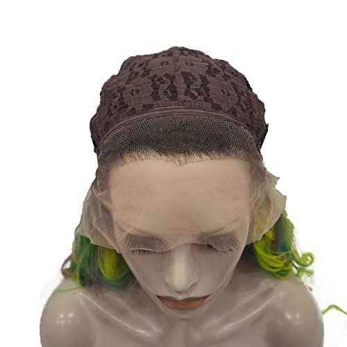 IMSTYLE Multicolor Lace Front Wigs Rainbow Green Wigs Loose Curl Dark Root Colorful Synthetic Hair Wig Heat Resistant with Natural Hairline 22 Inch