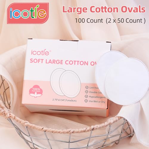 Oval Cotton Pads 100 Count - Ultra-Soft Makeup Remover