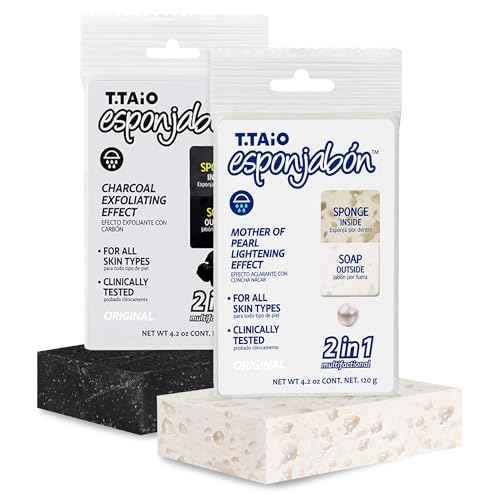 T.Taio Esponjabon Mother of Pearl and Charcoal Soap Sponges ? Shower Scrubbers That Remove Oil and Dirt ? Sponges to Scrub Foot, Elbow and Face ? Bathroom Accessories ? Fresh Scent (2-Pack)