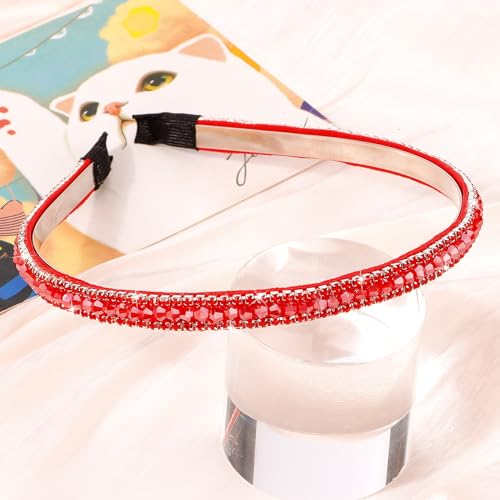 Hapdoo Red Rhinestone Headbands for Women Girls, Cute Beads Headband with Faux Crystal Diamond for Wedding Bride, Fashion Beaded Bling Hairbands Hair Hoop Accessories for Birthday Gifts