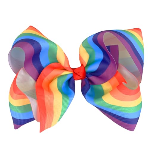 Pride Day Rainbow Hair Accessories: Large Grosgrain Ribbon Bows and Alligator Clips for Girls, Toddlers, and Women