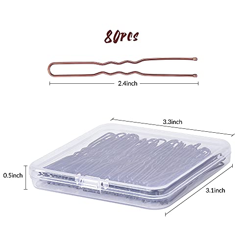 IKOCO 2.4" U-Shaped Hair Pins 80pc Brown Bun Pins w/ Storage