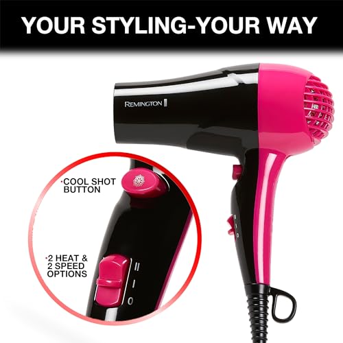 Remington Compact Styler - Small & Portable Hair Dryer - Ceramic Blow Dryer with 2 Heat/Speed Settings & Cool Shot Button for Smooth Finish - Travel Size Lightweight Handheld Dryer, 1875W
