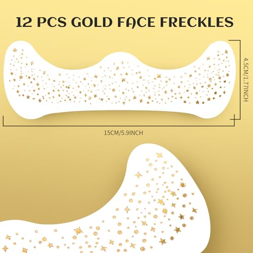12 Gold Glitter Freckles Patches - Waterproof Face Makeup