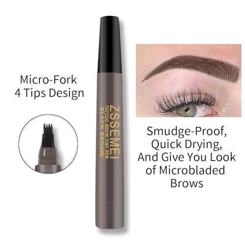 Waterproof Eyebrow Pen for Women - Microblading Tattoo Eye Brow Pencil, Long Lasting All Day, Creates Natural Looking (Black Brown - 2 PCS)
