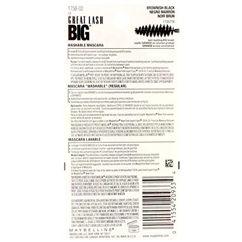Maybelline New York Great Lash Big Washable Mascara, Brownish Black 132, 0.34 Fluid Ounce (Pack of 3)