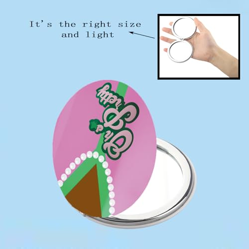 BEKECH OH Pretty Gift Pink and Green Pearl Compact Mirror Sorority Gift Greek Sorority Makeup Mirror
