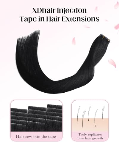 XDhair 14-Inch Invisible Tape in Human Hair Extensions - Jet Black