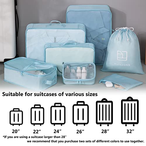 Tianzong 7-Piece Packing Cubes Set with Shoe Bag & Toiletry Organizer