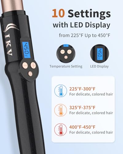 1 Inch Curling Wand, Dual Voltage Ceramic Hair Iron 225-450°F