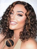 Sunber Ombre Brown Curly Bob Wig 8" 100% Human Hair Glueless
