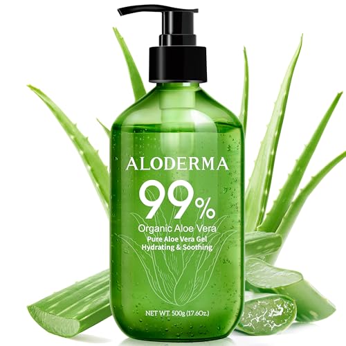 Aloderma Aloe Vera Gel 17.6oz - Organic, Non-Sticky for Face & Hair