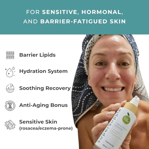 superSupple Barrier Repair Moisturizer - Hydrating Organic Ceramide Repair Face Cream for Dry, Sensitive Skin - Peptides, Polyglutamic Acid, Prebiotic Face Moisturizer - Fragrance-Free, 60ml