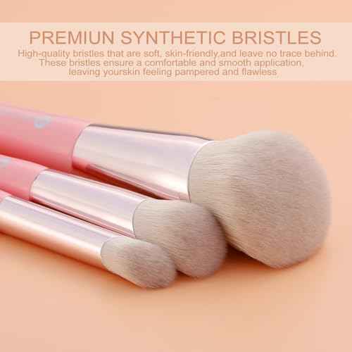 KINGMAS Angled Foundation Brush Concealer Brush, Premium Kabuki Makeup Brush for Liquid, Blending, Cream, Powder, Blush Buffing Stippling Face Makeup Tools White (Pink, 3Pcs (170W/270W/370W))