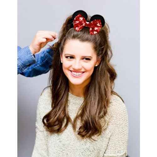 Mouse Ear Hair Scrunchies for Women, Sequins Hair Bow Scrunchies Velvet Mouse Ears Hair Ties for Ponytail Party Favors Cute Hair Accessories