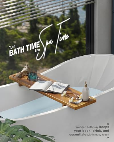 Acacia Wood Bathtub Caddy Tray - Large 34.6x9 Inch Bathroom Organizer