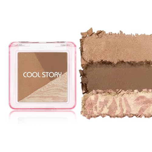 COOL STORY 3-Color Baked Eyeshadow Palette - Neutral Matte & Shimmer Shades for Travel & Daily Use