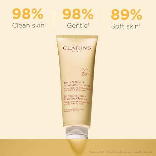 Clarins Hydrating Gentle Foaming Face Cleanser | Cleanses, Soothes, and Softens | Contains Aloe Vera to Boost Hydration | Soap-Free | SLS-Free| Normal To Dry Skin Type
