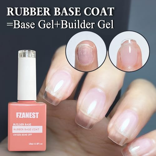 FZANEST Clear Rubber Base Builder Gel - HEMA-Free Nail Strengthener Coat