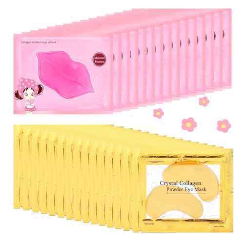 30 Pairs Eye Masks & Lip Masks, Crystal Collagen Eye Patches for Puffy Eyes & Dark Circles, Bachelorette Party Favors, Bridesmaid Gifts, Lip Care & 24K Gold Eye Mask Moisturizing & Reduce Wrinkles