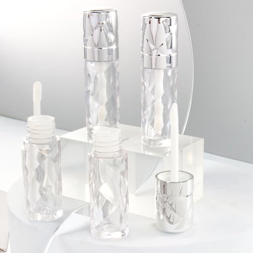 COSIDEA 16pcs Round 5ml 0.17oz silver Empty lip gloss tubes with wand prismatic Lipgloss tube containers for lip oil packing