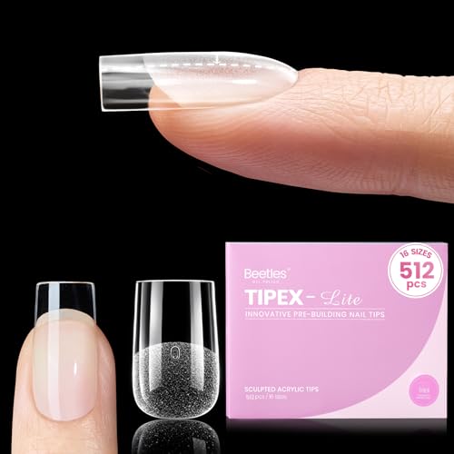 Beetles Tipex Lite Instant Nail Tips Short Square 512pcs - 16 Sizes, No UV Gel Needed
