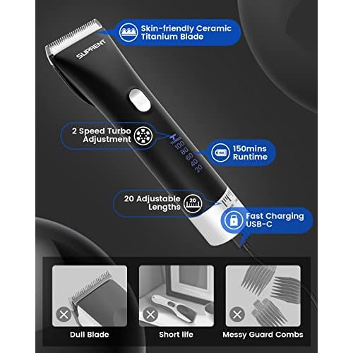 SUPRENT Professional Beard Trimmer for Men- with 20 Adjustable Precision Cutting Lengths- Cordless Hair Mustache Trimmer with Ceramic Blade- Rechargeable High-Performance Home Hair Trimmer