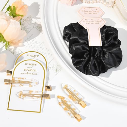 Bridesmaid Hair Clips & Silk Scrunchies Gift Set – 12 Pcs, Rose Gold Text