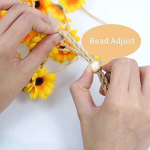 Sucrain 2pcs Flower Hippie Headband Floral Crown Summer Sunflower Hair Accessories for 70 s Bohemian Costumes Style (Yellow+Colorful)