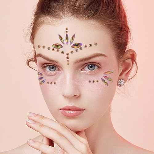 Mermaid Face Gems Stick Jewels for Women Cosplay Mermaid Halloween Club Eye Face Gems Stickers on Rave Party Gift for Kids Eye Face Jewels Temporary Tattoos Festival (Gold)