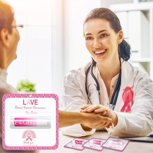 60 Pack Breast Cancer Awareness Lip Balms Bulk Small Pink Ribbon Thank You Lip Balms Gifts Set Breast Cancer Awareness Bulk Items Moisturizing Care Survivors Gifts for Women Men Survivors
