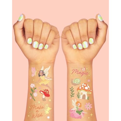 xo, Fetti Woodland Fairy Temporary Tattoos - 84 Foil Styles | Magical Princess Birthday Supplies, Forest Baby Shower Decorations, Girls Garden Accessory