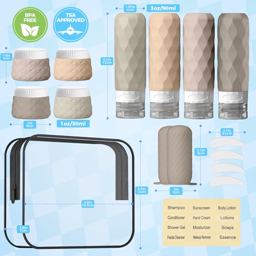 Silevoler Cream Travel Bottles Set - 16pcs TSA-Approved Silicone Toiletry Containers