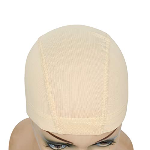 YANTAISIYU 2 Pcs/Lot Wig Caps Mesh Cap with Wide Elastic Band Wig Cap for Making Wig Mesh Dome Cap for Wigs (Blonde Mesh Cap M)