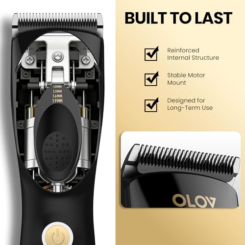 OLOV Professional Black Cordless Hair Clippers for Men, Adjustable 4-Position, 2-Speed, Ceramic Blades