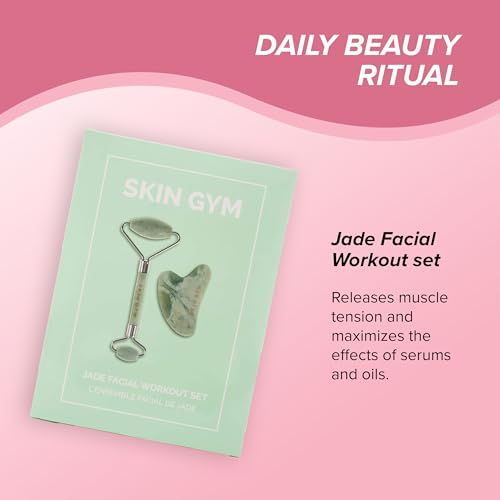 Skin Gym Jade Facial Roller & Gua Sha Tool Workout Set, Revitalizing Skincare for Enhanced Glow & Smooth Skin