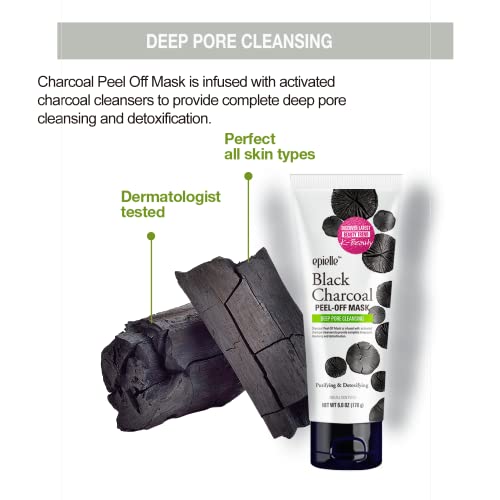 Epielle Black Charcoal Peel Off Face Mask | Deep Pore Cleansing with Activated Charcoal | Detoxifying and Purifying Blackhead Remover Mask | 6.0 fl oz | 2 Bulk Pack