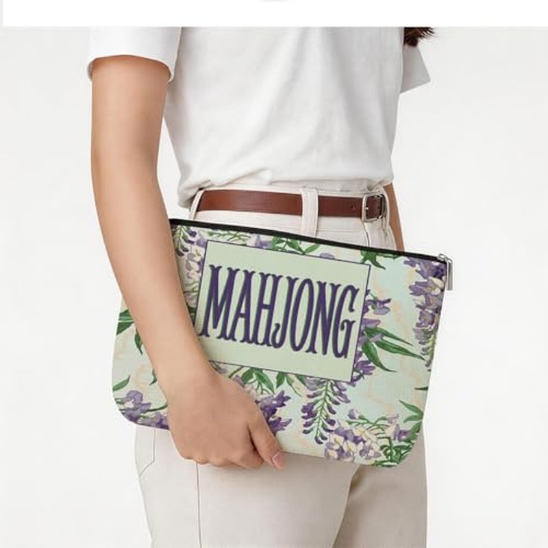 American Mahjong Tile Bag - Wisteria Canvas Pouch with Zipper
