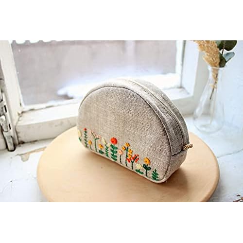 Embroidered makeup bag Small cosmetic purse for women Floral zipper pouch for bridesmaids