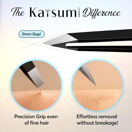 Katsumi Pinnacle 4-Piece Tweezers Set ? Precision Stainless Steel Tweezers for Eyebrows, Facial Hair, Ingrown Hair, Splinters, Hair removal Tweezer for Men & Women, Professional Tweezer Kit (Black)