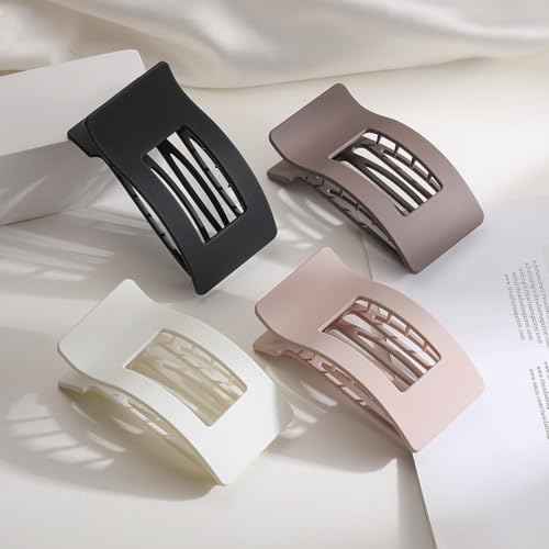 4 PCS Flat Hair Clips, Large Flat Claw Clips for Women Girls, Strong Hold French Hair Clips for Thick Thin Hair, Stylish Classic Hair Barrettes(Neutral Matte)